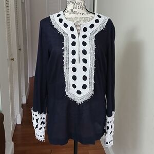 Tory Burch Women's‎ Embroidered Navy Blue Blouse